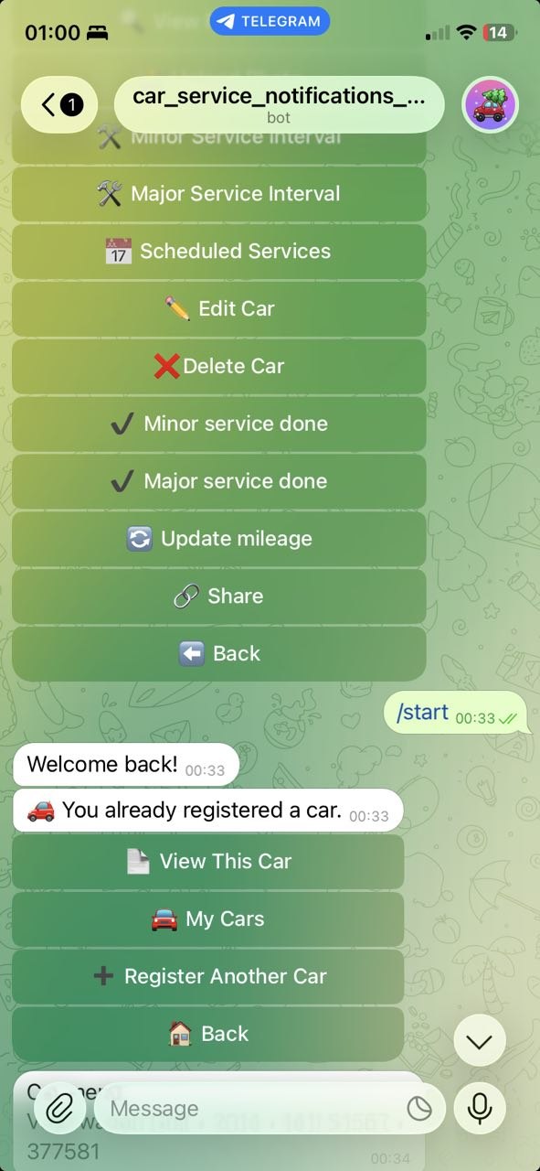 My new car service Telegarm bot - Simple, Fast, and Built for real life